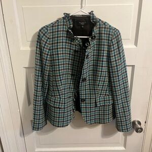 Frilly Neck Plaid Blazer
